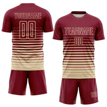 Load image into Gallery viewer, Custom Crimson Cream Gradient Pinstripe Sublimation Soccer Uniform Jersey