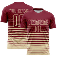 Load image into Gallery viewer, Custom Crimson Cream Gradient Pinstripe Sublimation Soccer Uniform Jersey