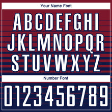 Laden Sie das Bild in den Galerie-Viewer, Custom Crimson White-Navy Gradient Pinstripe Sublimation Soccer Uniform Jersey