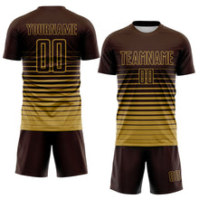 Laden Sie das Bild in den Galerie-Viewer, Custom Brown Old Gold Gradient Pinstripe Sublimation Soccer Uniform Jersey