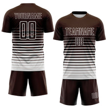 Загрузить изображение в средство просмотра галереи, Custom Brown White Gradient Pinstripe Sublimation Soccer Uniform Jersey
