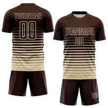 Загрузить изображение в средство просмотра галереи, Custom Brown Cream Gradient Pinstripe Sublimation Soccer Uniform Jersey