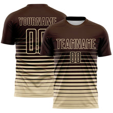 Загрузить изображение в средство просмотра галереи, Custom Brown Cream Gradient Pinstripe Sublimation Soccer Uniform Jersey