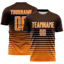 Laden Sie das Bild in den Galerie-Viewer, Custom Brown Bay Orange-White Gradient Pinstripe Sublimation Soccer Uniform Jersey