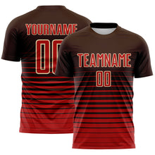 Загрузить изображение в средство просмотра галереи, Custom Brown Red-Cream Gradient Pinstripe Sublimation Soccer Uniform Jersey