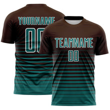 Charger l'image dans la galerie, Custom Brown Teal-White Gradient Pinstripe Sublimation Soccer Uniform Jersey