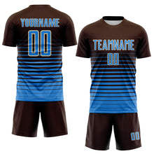 Charger l'image dans la galerie, Custom Brown Powder Blue-Cream Gradient Pinstripe Sublimation Soccer Uniform Jersey