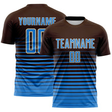 Charger l'image dans la galerie, Custom Brown Powder Blue-Cream Gradient Pinstripe Sublimation Soccer Uniform Jersey