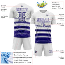 Laden Sie das Bild in den Galerie-Viewer, Custom White Dark Purple Gradient Pinstripe Sublimation Soccer Uniform Jersey