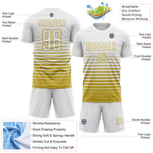 Загрузить изображение в средство просмотра галереи, Custom White Old Gold Gradient Pinstripe Sublimation Soccer Uniform Jersey