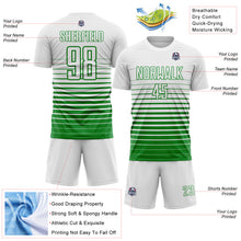 Load image into Gallery viewer, Custom White Grass Green Gradient Pinstripe Sublimation Soccer Uniform Jersey