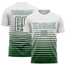 Load image into Gallery viewer, Custom White Green Gradient Pinstripe Sublimation Soccer Uniform Jersey