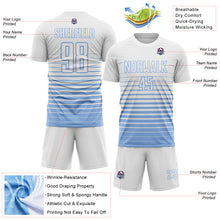 Charger l'image dans la galerie, Custom White Light Blue Gradient Pinstripe Sublimation Soccer Uniform Jersey