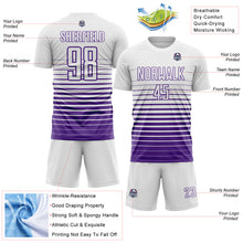 Загрузить изображение в средство просмотра галереи, Custom White Purple Gradient Pinstripe Sublimation Soccer Uniform Jersey