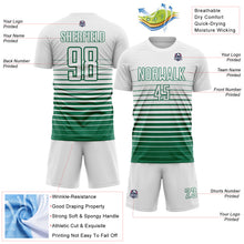 Load image into Gallery viewer, Custom White Kelly Green Gradient Pinstripe Sublimation Soccer Uniform Jersey