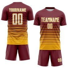 Charger l'image dans la galerie, Custom Burgundy White-Gold Gradient Pinstripe Sublimation Soccer Uniform Jersey