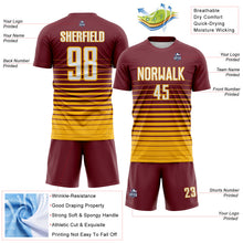 Charger l'image dans la galerie, Custom Burgundy White-Gold Gradient Pinstripe Sublimation Soccer Uniform Jersey