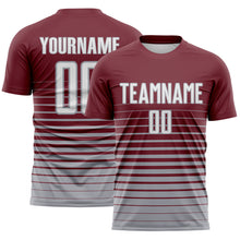 Charger l'image dans la galerie, Custom Burgundy White-Gray Gradient Pinstripe Sublimation Soccer Uniform Jersey