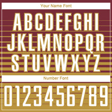 Load image into Gallery viewer, Custom Burgundy White-Old Gold Gradient Pinstripe Sublimation Soccer Uniform Jersey