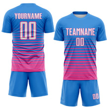 Charger l'image dans la galerie, Custom Powder Blue White-Pink Gradient Pinstripe Sublimation Soccer Uniform Jersey