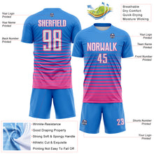 Charger l'image dans la galerie, Custom Powder Blue White-Pink Gradient Pinstripe Sublimation Soccer Uniform Jersey
