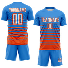 Загрузить изображение в средство просмотра галереи, Custom Powder Blue White-Orange Gradient Pinstripe Sublimation Soccer Uniform Jersey