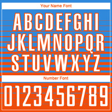 Загрузить изображение в средство просмотра галереи, Custom Powder Blue White-Orange Gradient Pinstripe Sublimation Soccer Uniform Jersey