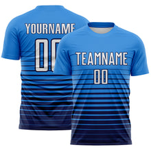 Charger l'image dans la galerie, Custom Powder Blue White-Navy Gradient Pinstripe Sublimation Soccer Uniform Jersey