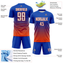 Laden Sie das Bild in den Galerie-Viewer, Custom Thunder Blue White-Orange Gradient Pinstripe Sublimation Soccer Uniform Jersey