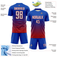 Laden Sie das Bild in den Galerie-Viewer, Custom Thunder Blue White-Red Gradient Pinstripe Sublimation Soccer Uniform Jersey