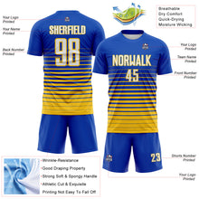 Загрузить изображение в средство просмотра галереи, Custom Thunder Blue White-Yellow Gradient Pinstripe Sublimation Soccer Uniform Jersey