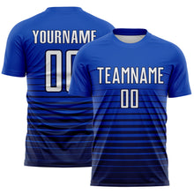 Загрузить изображение в средство просмотра галереи, Custom Thunder Blue White-Navy Gradient Pinstripe Sublimation Soccer Uniform Jersey