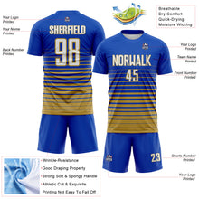 Charger l'image dans la galerie, Custom Thunder Blue White-Old Gold Gradient Pinstripe Sublimation Soccer Uniform Jersey