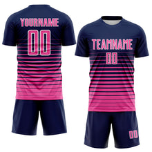 Load image into Gallery viewer, Custom Navy Pink-White Gradient Pinstripe Sublimation Soccer Uniform Jersey