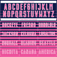 Load image into Gallery viewer, Custom Navy Pink-White Gradient Pinstripe Sublimation Soccer Uniform Jersey