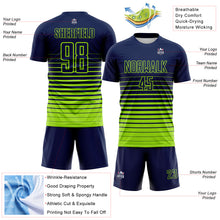 Laden Sie das Bild in den Galerie-Viewer, Custom Navy Neon Green Gradient Pinstripe Sublimation Soccer Uniform Jersey