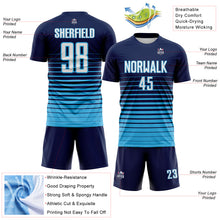 Charger l'image dans la galerie, Custom Navy White-Sky Blue Gradient Pinstripe Sublimation Soccer Uniform Jersey