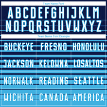 Charger l'image dans la galerie, Custom Navy White-Sky Blue Gradient Pinstripe Sublimation Soccer Uniform Jersey