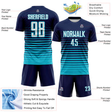 Load image into Gallery viewer, Custom Navy White-Lakes Blue Gradient Pinstripe Sublimation Soccer Uniform Jersey