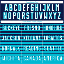 Load image into Gallery viewer, Custom Navy White-Lakes Blue Gradient Pinstripe Sublimation Soccer Uniform Jersey