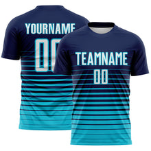 Load image into Gallery viewer, Custom Navy White-Lakes Blue Gradient Pinstripe Sublimation Soccer Uniform Jersey