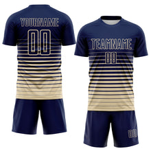 Загрузить изображение в средство просмотра галереи, Custom Navy Cream Gradient Pinstripe Sublimation Soccer Uniform Jersey