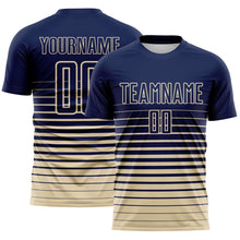 Загрузить изображение в средство просмотра галереи, Custom Navy Cream Gradient Pinstripe Sublimation Soccer Uniform Jersey