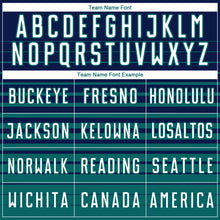 Load image into Gallery viewer, Custom Navy White-Teal Gradient Pinstripe Sublimation Soccer Uniform Jersey