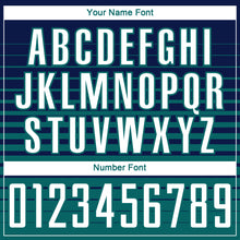 Load image into Gallery viewer, Custom Navy White-Teal Gradient Pinstripe Sublimation Soccer Uniform Jersey