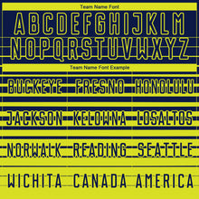 Загрузить изображение в средство просмотра галереи, Custom Navy Neon Yellow Gradient Pinstripe Sublimation Soccer Uniform Jersey