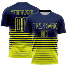 Загрузить изображение в средство просмотра галереи, Custom Navy Neon Yellow Gradient Pinstripe Sublimation Soccer Uniform Jersey