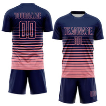 Загрузить изображение в средство просмотра галереи, Custom Navy Medium Pink Gradient Pinstripe Sublimation Soccer Uniform Jersey