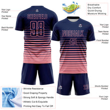 Загрузить изображение в средство просмотра галереи, Custom Navy Medium Pink Gradient Pinstripe Sublimation Soccer Uniform Jersey