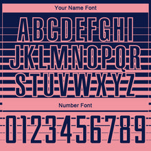 Загрузить изображение в средство просмотра галереи, Custom Navy Medium Pink Gradient Pinstripe Sublimation Soccer Uniform Jersey